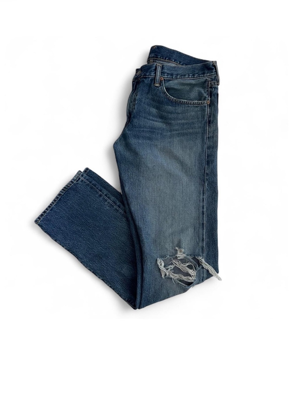 Ralph Lauren Men's Dark Blue Straight Jeans with Knee Distress 34 X 34